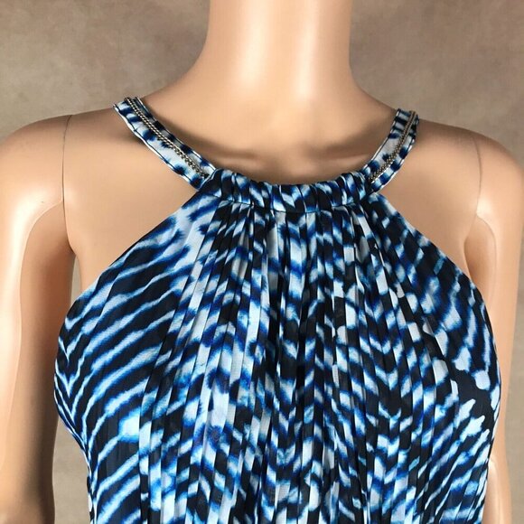 CALVIN KLEIN Women's Blue Printed Chain Trim Racerback A-Line Dress NWT 0P - Picture 5 of 13